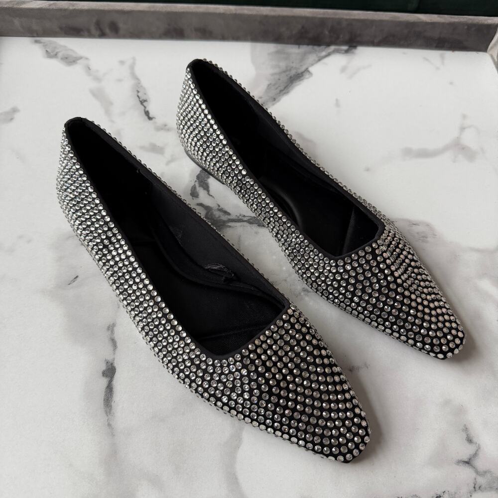 Zara Rhinestone Pointed Toe Ballet Flats Size 39
